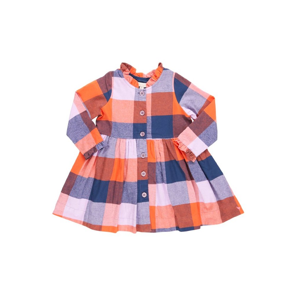 Pink Chicken Girls Autumn Dress in Navy Orange Check